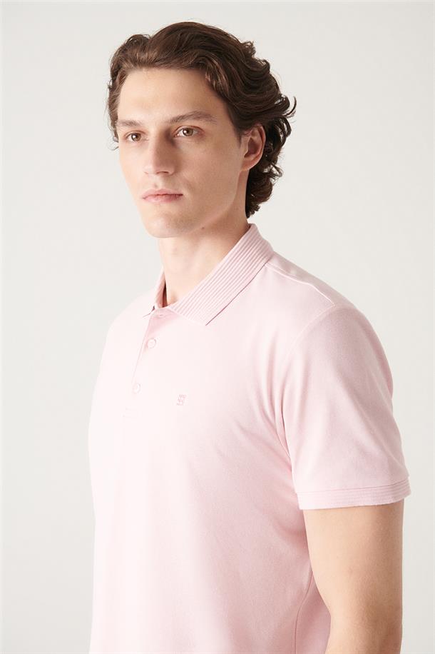 Açık Pembe Polo Yaka Düz T-Shirt