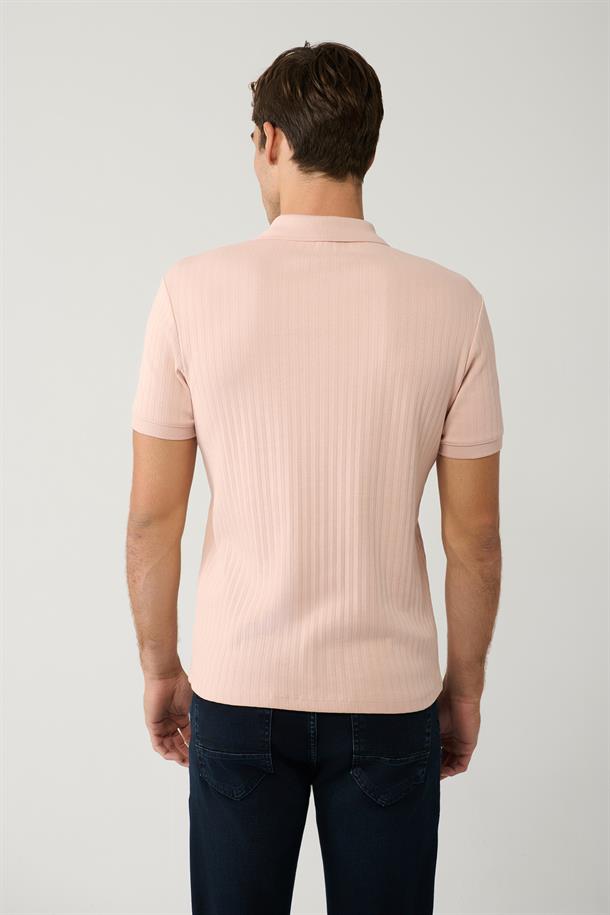 Açık Pembe T-Shirt Fermuarlı Jakarlı Regular Fit 