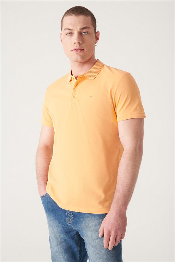 Açık Turuncu Polo Yaka Düz T-Shirt