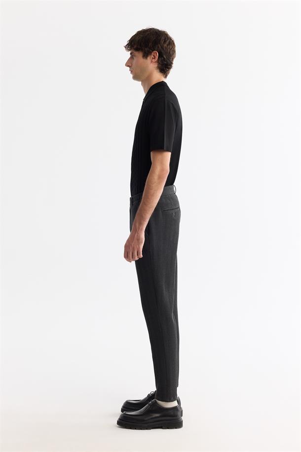 Antrasit Balık Sırtı Dokulu Yanı Lastikli Chino Slim Fit Pantolon