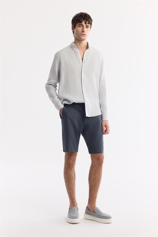 Antrasit Beli Lastikli %100 Keten Assos Relaxed Fit Şort