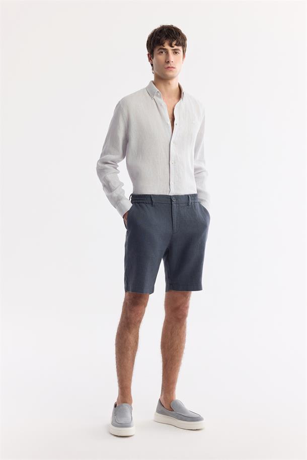 Antrasit Beli Lastikli %100 Keten Assos Relaxed Fit Şort