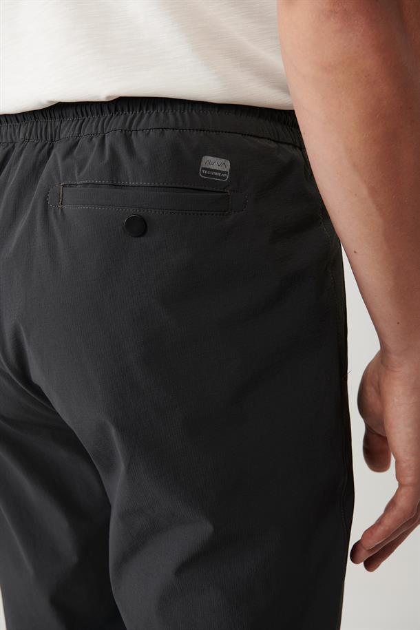 Antrasit Beli Lastikli Bağcıklı Fermuarlı Cepli Pileli Pantolon