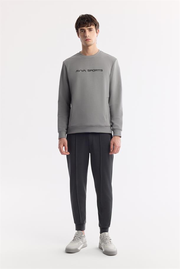 Antrasit Beli Lastikli Bağcıklı Yandan Cepli Nervürlü Soft Touch Jogger