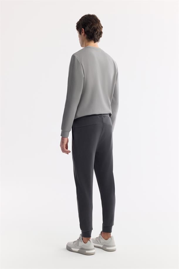 Antrasit Beli Lastikli Bağcıklı Yandan Cepli Nervürlü Soft Touch Jogger
