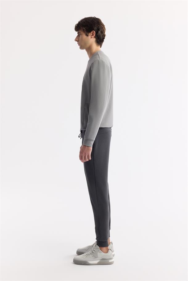 Antrasit Beli Lastikli Bağcıklı Yandan Cepli Nervürlü Soft Touch Jogger