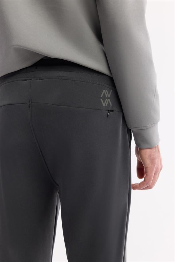 Antrasit Beli Lastikli Bağcıklı Yandan Cepli Nervürlü Soft Touch Jogger