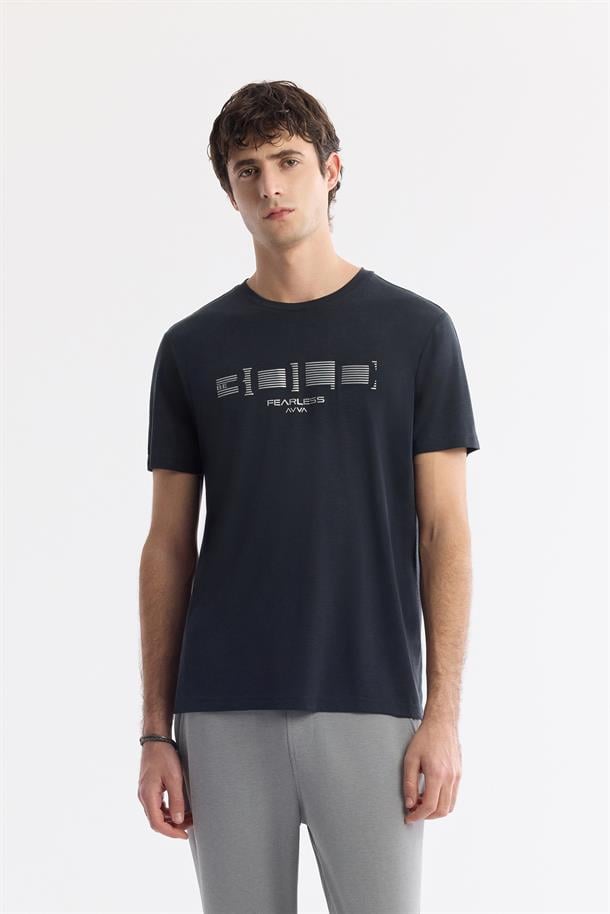 Antrasit Bisiklet Yaka Baskılı Shoft Touch Flamlı T-Shirt