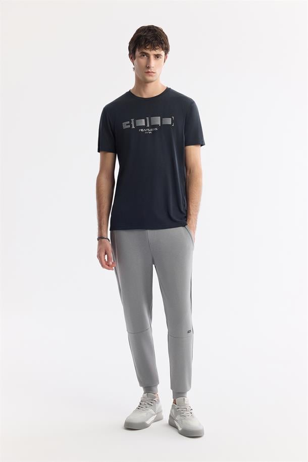 Antrasit Bisiklet Yaka Baskılı Shoft Touch Flamlı T-Shirt