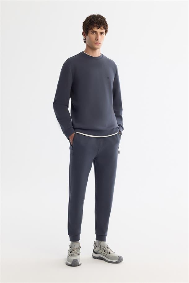 Antrasit Bisiklet Yaka Esnek Yumuşak Doku İnterlok Kumaş Sweatshirt
