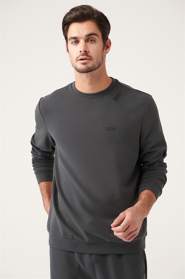 Antrasit Bisiklet Yaka Sweatshirt