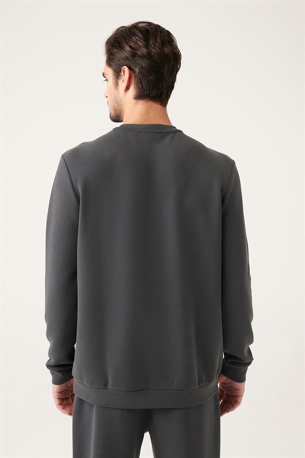 Antrasit Bisiklet Yaka Sweatshirt