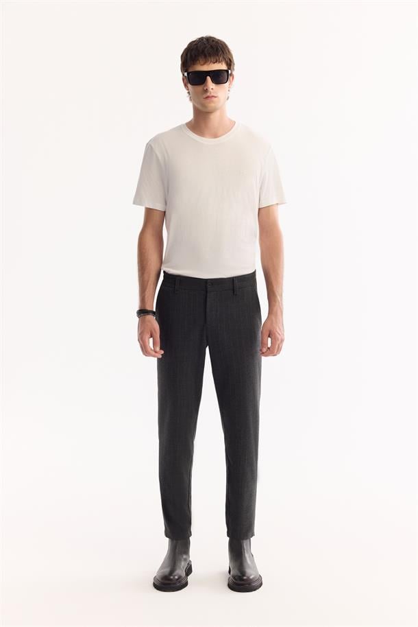 Antrasit Çizgili Flanel Slim Fit Pantolon