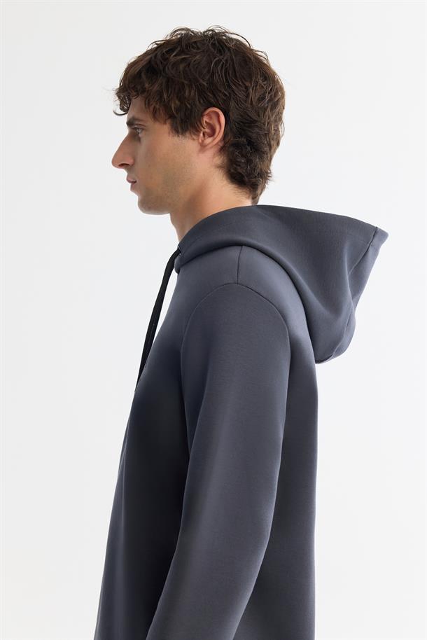 Antrasit Kapüşonlu Esnek Yumuşak Doku İnterlok Kumaş Sweatshirt