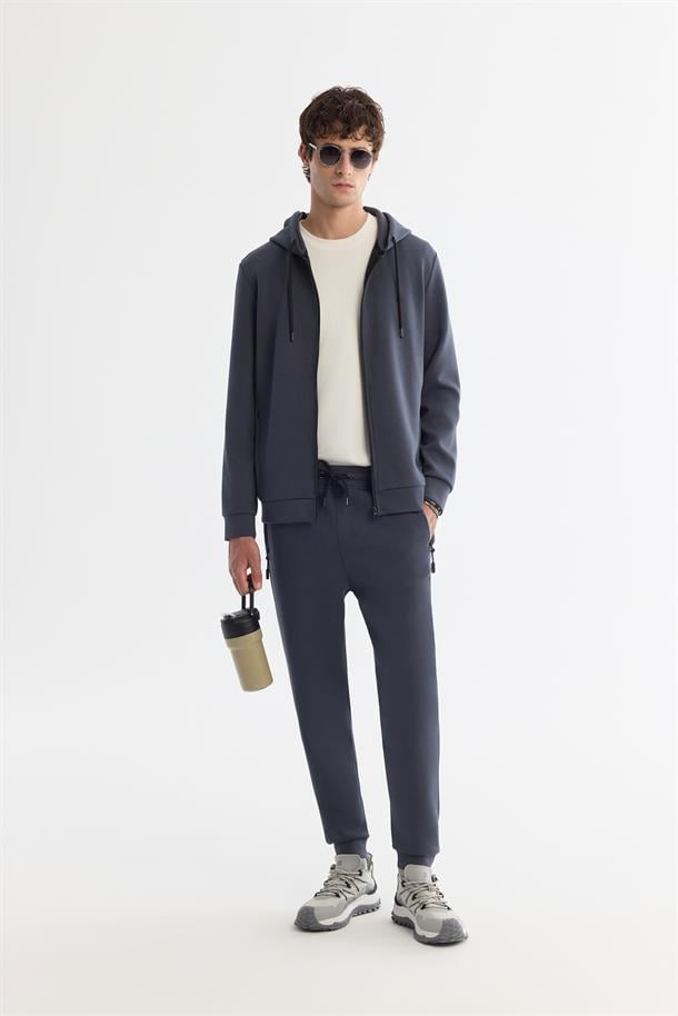 Antrasit Kapüşonlu İnterlok Kumaş Fermuarlı  Sweatshirt