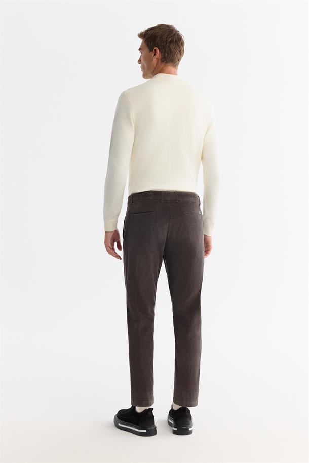 Antrasit Klasik Bel Kalın Fitilli Kadife Chino Garni Detaylı Relaxed Fit Pantolon