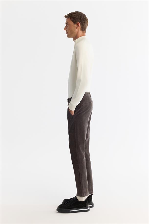 Antrasit Klasik Bel Kalın Fitilli Kadife Chino Garni Detaylı Relaxed Fit Pantolon