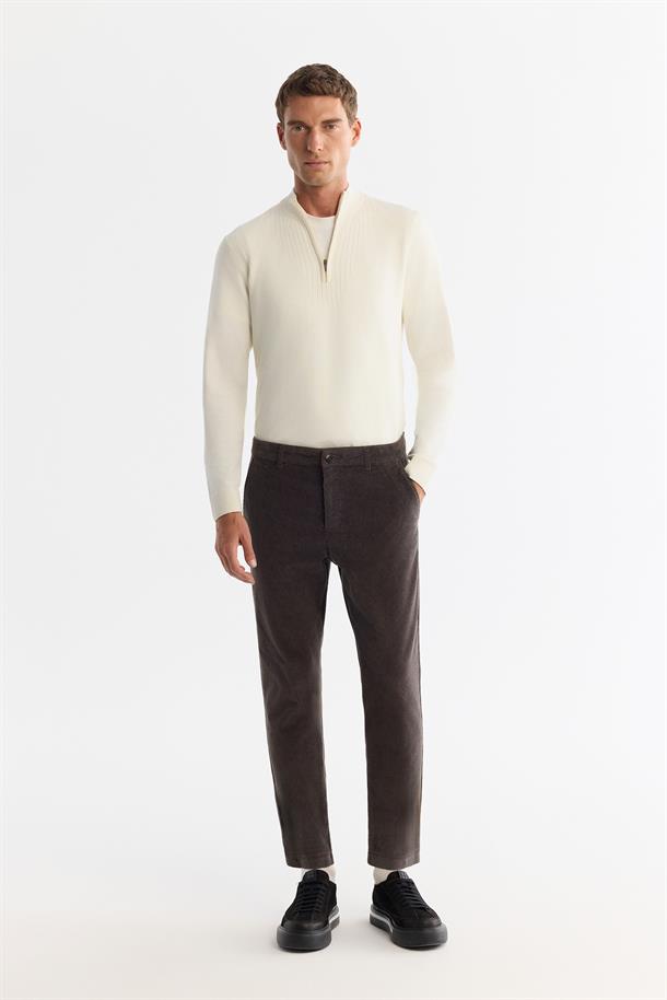 Antrasit Klasik Bel Kalın Fitilli Kadife Chino Garni Detaylı Relaxed Fit Pantolon