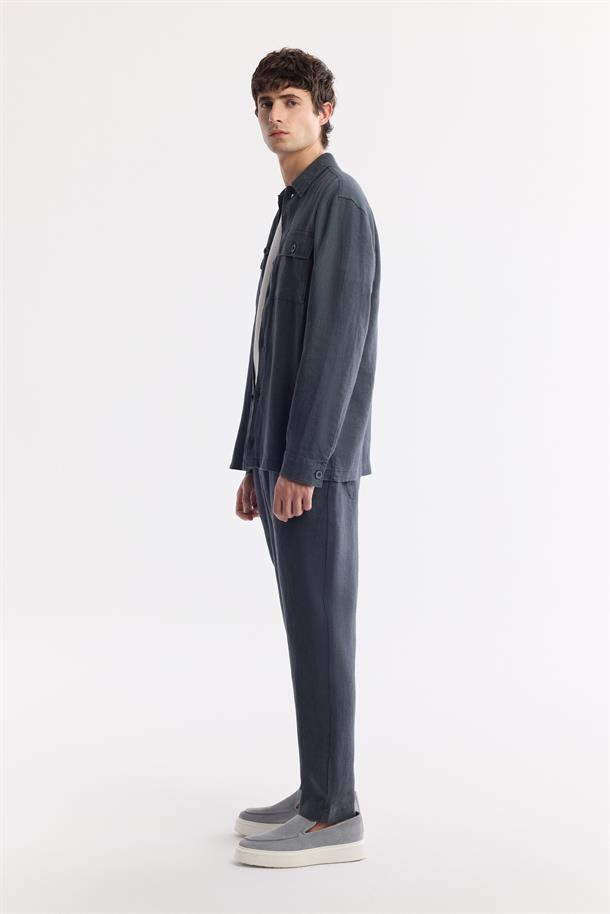 Antrasit Klasik Yaka %100 Keten Comfort Fit Gömlek Ceket