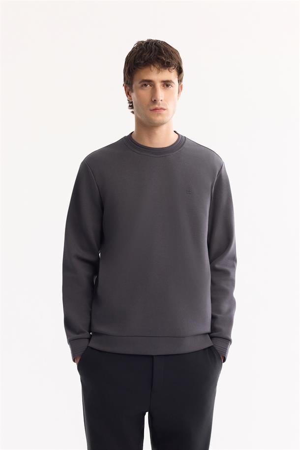 Antrasit Pamuklu Ribanalı İnterlok Sweatshirt