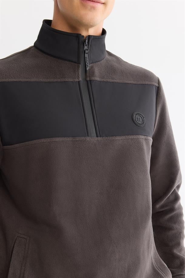 Antrasit Paraşüt Garnili Yarım Fermuar Polar Sweatshirt