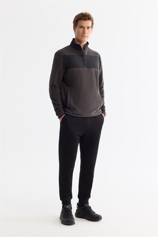 Antrasit Paraşüt Garnili Yarım Fermuar Polar Sweatshirt