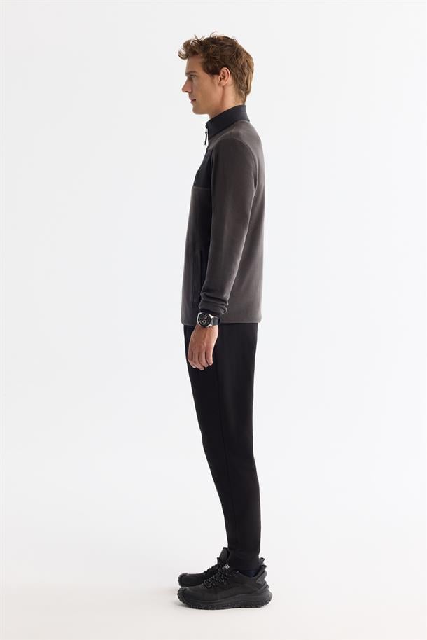 Antrasit Paraşüt Garnili Yarım Fermuar Polar Sweatshirt