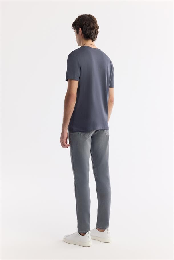 Antrasit Soft Touch Bisiklet Yaka Düz Modal T-Shirt