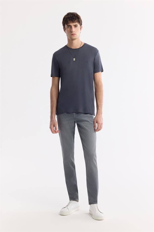 Antrasit Soft Touch Bisiklet Yaka Düz Modal T-Shirt