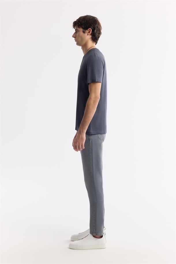 Antrasit Soft Touch Bisiklet Yaka Düz Modal T-Shirt