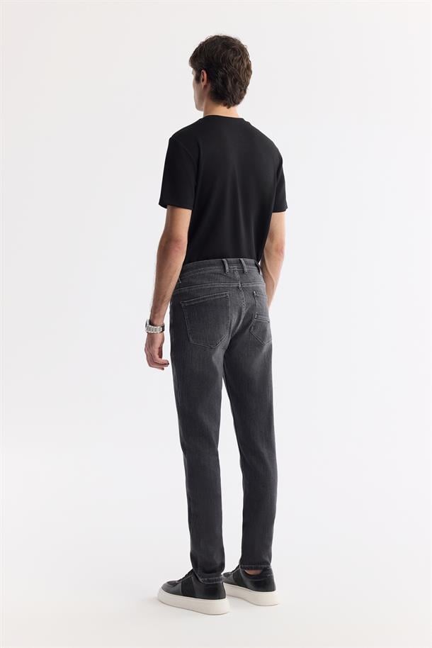 Antrasit Taş Yıkamalı Örme Slim Fit Denim Pantolon