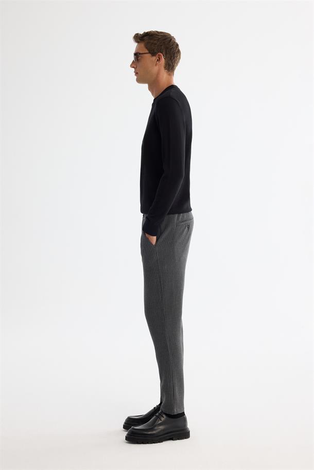 Antrasit Yanı Lastiklil Çizgili Dokulu Slim Fit Chino Pantolon