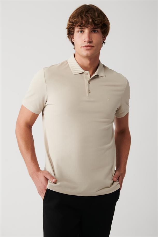 Bej %100 Pamuk Regular Fit 3 Düğmeli Polo Yaka T-Shirt