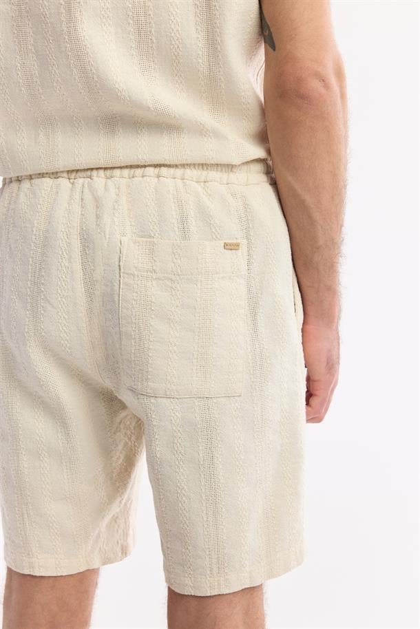 Bej Beli Lastikli %100 Pamuk Desenli Etenna Relaxed Fit Şort