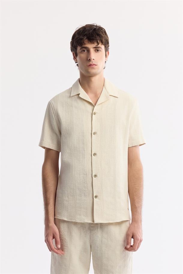 Bej Beli Lastikli %100 Pamuk Desenli Etenna Relaxed Fit Şort