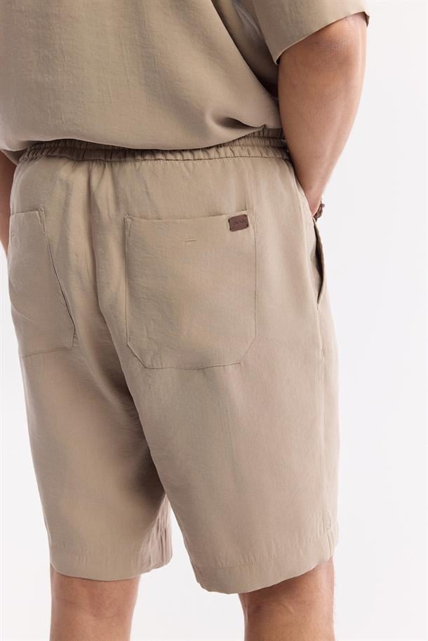 Bej Beli Lastikli Modal Karışımlı Etenna Relaxed Fit Şort