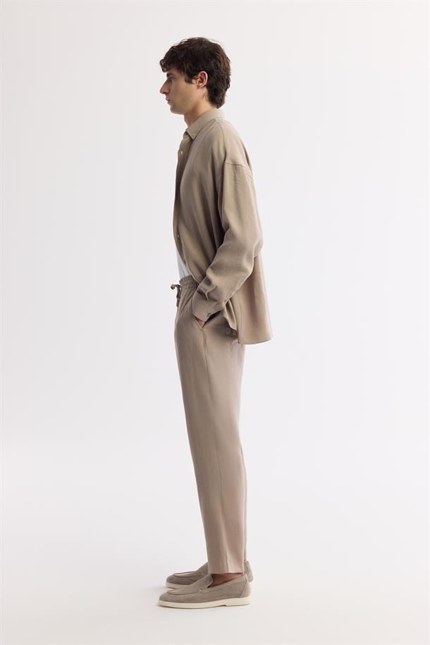 Bej Beli Lastikli Modal Rahat Kesim Truva Relaxed Fit Pantolon
