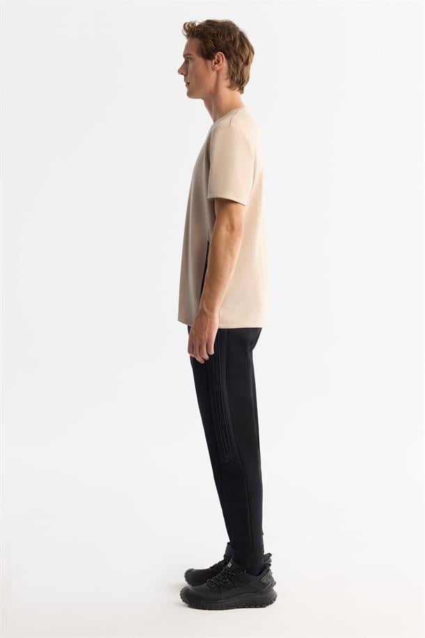 Beige Crew Neck Printed T-Shirt