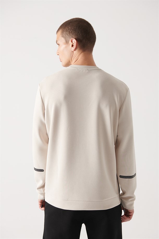 Bej Bisiklet Yaka Soft Touch Sweatshirt