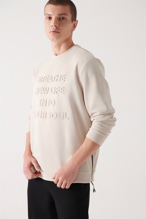 Bej Bisiklet Yaka Soft Touch Sweatshirt