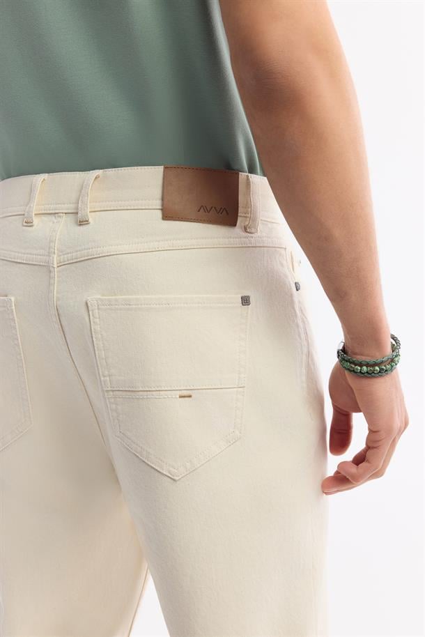 Bej Düz Yıkama Straight Fit Pantolon