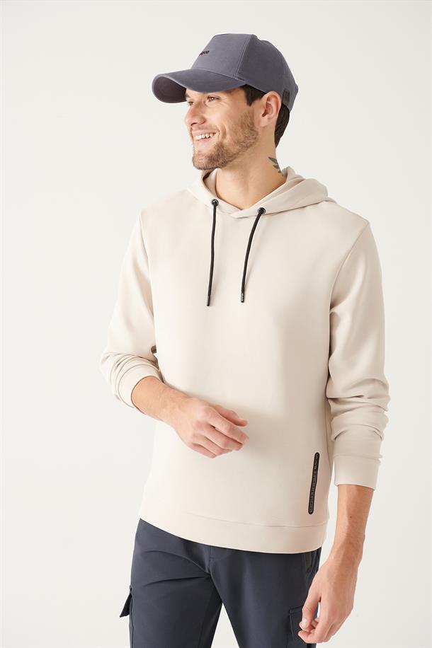 Bej Kapüşonlu Yaka Soft Touch Regular Fit Standart Kesim Sweatshirt