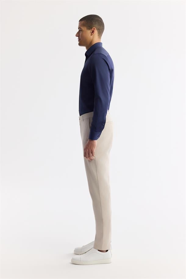 Bej Klasik Bel Armürlü Pamuk Karışımlı Lamus Slim Fit Chino Pantolon