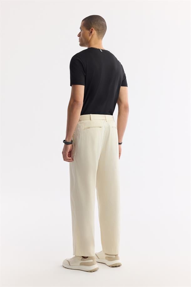 Bej Klasik Bel Ekstra Kemerli Sardes Baggy Fit Pantolon