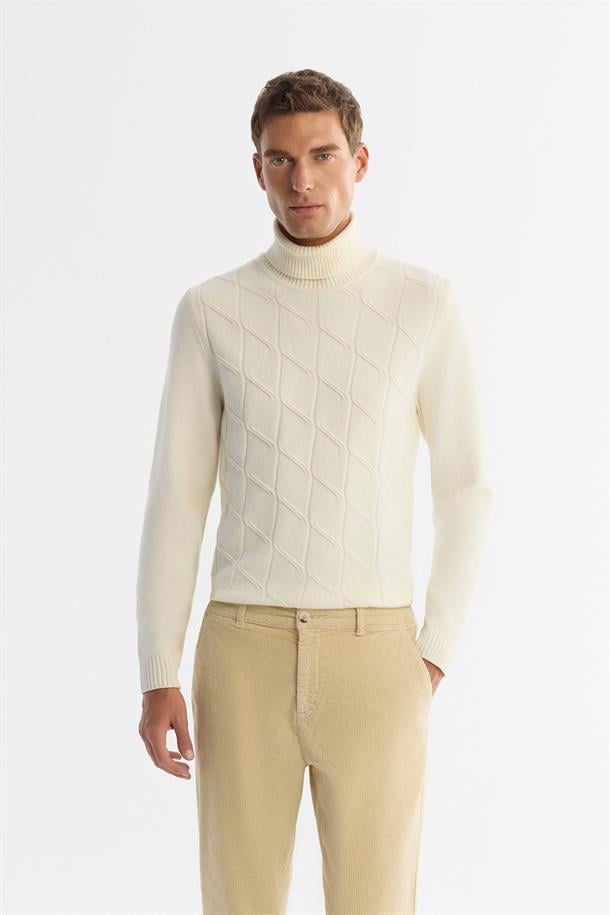Bej Klasik Bel Kalın Fitilli Kadife Chino Garni Detaylı Relaxed Fit Pantolon