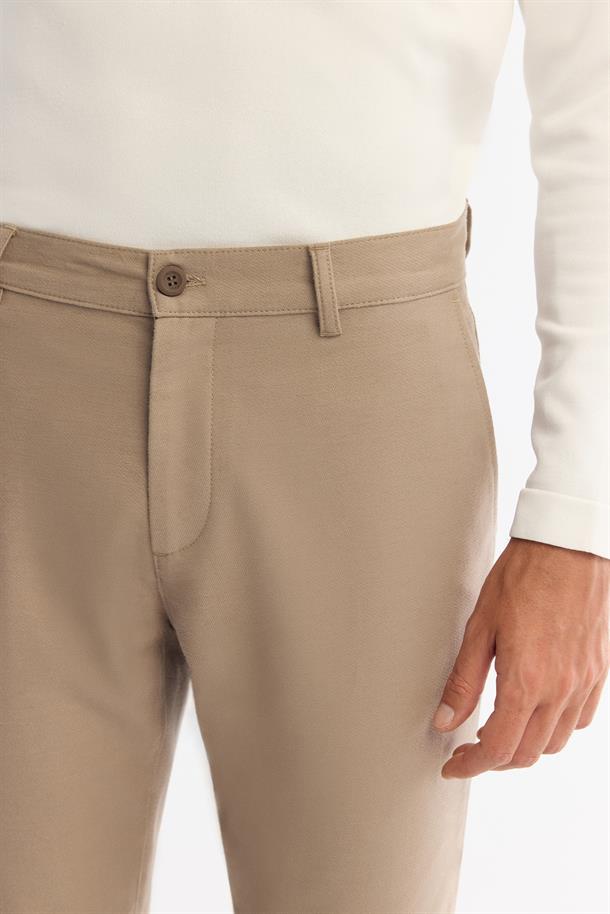 Bej Klasik Bel Slim Fit Chino Pantolon