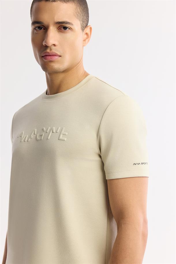 Bej Polo Yaka Jakarlı T-Shirt