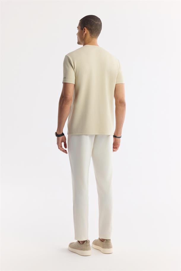 Bej Polo Yaka Jakarlı T-Shirt