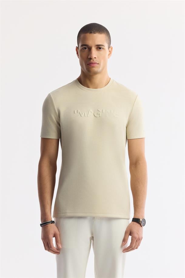 Bej Polo Yaka Jakarlı T-Shirt