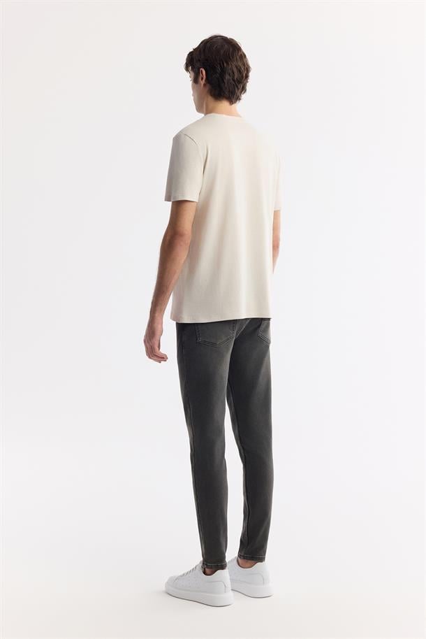 Bej Soft Touch Bisiklet Yaka Düz Modal T-Shirt